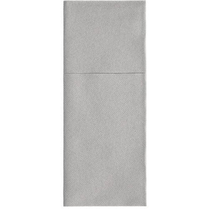 Οι θήκες μαχαιροπίρουνων Starpak 100, Airlaid 40 cm x 48 cm με πτυχή για μαχαιροπίρουνα, είναι ανοιχτό γκρι, διπλωμένες σε τρίτα ορθογώνιες χαρτοπετσέτες με μια επάνω πτυχή - ιδανικές για κομψή διακόσμηση τραπεζιού ή ως στυλάτες θήκες μαχαιροπίρουνων.