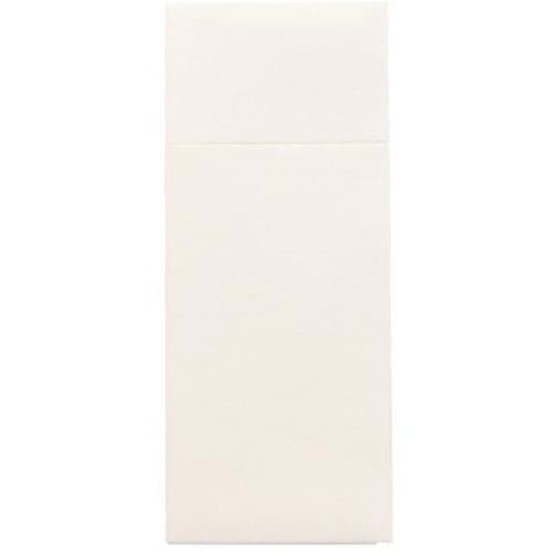 Οι θήκες μαχαιροπήρουνων Starpak 100, Airlaid 40 cm x 33 cm με πτύχωση μαχαιροπήρουνων, διαθέτουν λείο, κρεμ ορθογώνιο σχέδιο με οριζόντια ραφή και είναι ιδανικές για χρήση σε εστιατόρια.