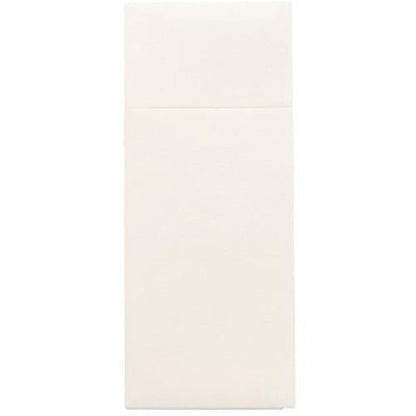 Οι θήκες μαχαιροπήρουνων Starpak 100, Airlaid 40 cm x 33 cm με πτύχωση μαχαιροπήρουνων, διαθέτουν λείο, κρεμ ορθογώνιο σχέδιο με οριζόντια ραφή και είναι ιδανικές για χρήση σε εστιατόρια.