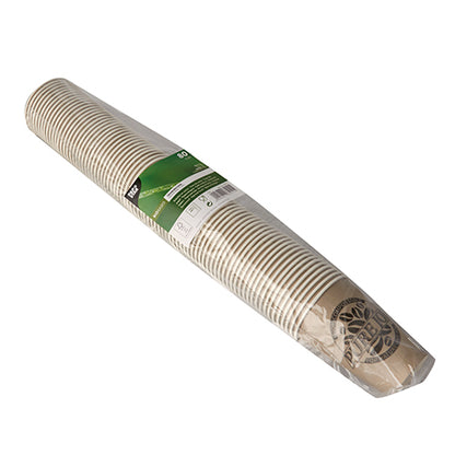 Μια στοίβα PAPSTAR 80 ποτήρια από χαρτί «Καθαρή Χαρά» της PAPSTAR GmbH σε μοντέρνο σχέδιο, συσκευασμένα σε διάφανη μεμβράνη με πράσινη-λευκή ετικέτα.