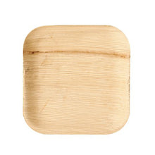 Το PAPSTAR πιάτο από φύλλο φοίνικα "pure", τετράγωνο (18x18 cm), φιλικό προς το περιβάλλον, από την PAPSTAR GmbH, εμφανίζεται με ορατά νερά και στρογγυλεμένες γωνίες σε λευκό φόντο· 25 τεμάχια στο κουτί.