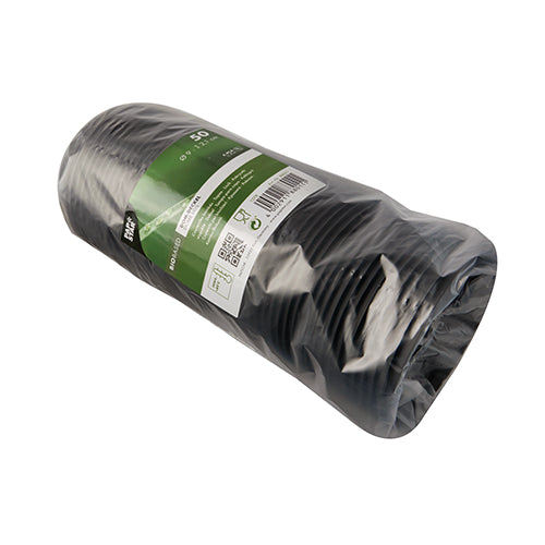 Μια στοίβα PAPSTAR 50 Dom-Deckel, στρογγυλά λευκά καπάκια C-PLA (ύψους 2,1 εκ.) από την PAPSTAR GmbH, ασφαλώς συσκευασμένα σε διαφανή συσκευασία με πράσινη-λευκή ετικέτα – μια φιλική προς το περιβάλλον λύση για τη φροντίδα των φυτών σας.