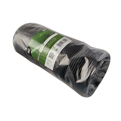 Μια στοίβα PAPSTAR 50 Dom-Deckel, στρογγυλά λευκά καπάκια C-PLA (ύψους 2,1 εκ.) από την PAPSTAR GmbH, ασφαλώς συσκευασμένα σε διαφανή συσκευασία με πράσινη-λευκή ετικέτα – μια φιλική προς το περιβάλλον λύση για τη φροντίδα των φυτών σας.