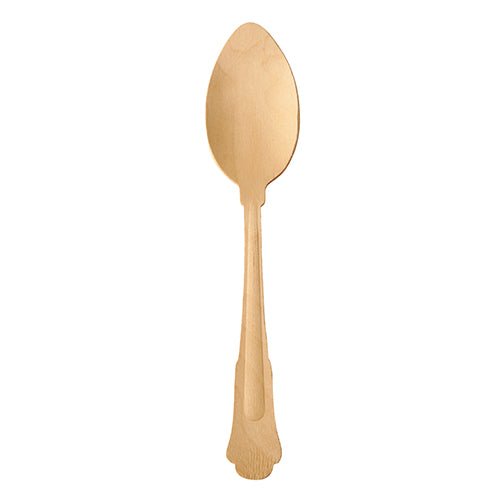 Το PAPSTAR ξύλινο κουτάλι "pure" 19,5 cm σε vintage σχεδιασμό από την PAPSTAR GmbH, με στρογγυλεμένο μπολ και διακοσμητική λαβή, στέκεται κάθετα μπροστά από ένα απλό λευκό φόντο. Η παράδοση γίνεται σε συσκευασία των 50 σε δίσκο από χαρτόνι.