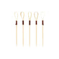 Σαράντα PAPSTAR Fingerfood Picker 10 cm "Loop" Cocktail Picks της PAPSTAR GmbH, ιδανικά για σνακ και fingerfood, χαρακτηρίζονται από μοναδικό σχεδιασμό Loop με τμήματα τυλιγμένα σε σκούρο καφέ, τα οποία είναι τοποθετημένα όρθια μπροστά από ένα απλό λευκό φόντο.