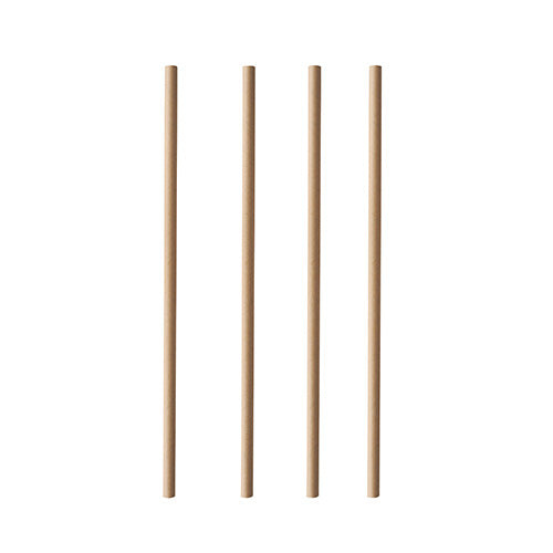 Τέσσερα PAPSTAR 100 καλαμάκια από χαρτί «pure» (Ø 6 mm, 20 cm, PAPSTAR GmbH) στέκονται κάθετα σε σειρά σε λευκό φόντο.