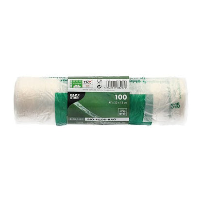 Οι PAPSTAR GmbH 100 τσάντες μεταφοράς από διαφανή βιολογική μεμβράνη (47x22x13 εκ.) σε ρολό είναι φιλικές προς το περιβάλλον σακούλες κόμβου και ιδανικές για καθημερινή χρήση, πρακτικά συσκευασμένες με πράσινη-λευκή ετικέτα.