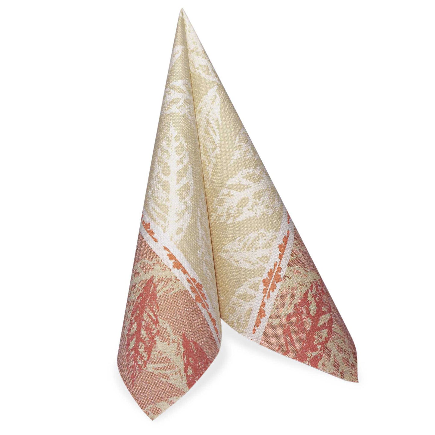 Μια κόκκινη πτυχωτή χαρτοπετσέτα από τη PAPSTAR "ROYAL Collection" (40 x 40 cm, 1/4-πτυχή) της PAPSTAR GmbH στέκεται όρθια μπροστά σε ένα απλό λευκό φόντο. Η συσκευασία περιέχει 50 χαρτοπετσέτες.