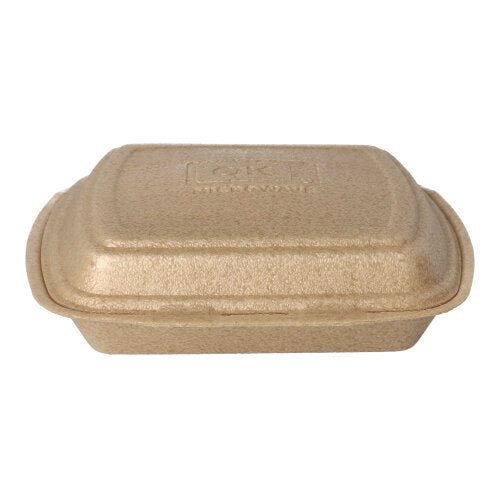 Ένα Starpak 50 Menübοxen με καπάκι XPP, μπεζ (7 x 20,5 x 24 cm), κλειστό ορθογώνιο κουτί μεταφοράς από μορφοποιημένες ίνες για ασφαλή μεταφορά τροφίμων, απεικονίζεται σε λευκό φόντο.