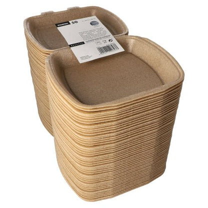 Starpak 50 Menübοxen με καπάκι, μπεζ, από XPP (7 x 20,5 x 24 cm), πρακτικά για τη μεταφορά τροφίμων. Η συσκευασία δείχνει μια ετικέτα λευκό-μαύρη και περιέχει 50 κουτιά.