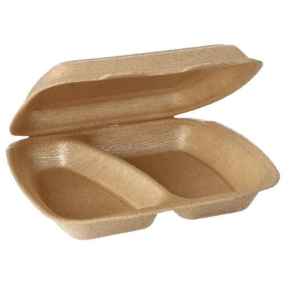Τα Starpak 50 Menübοxen με καπάκι από XPP (7 x 20,5 x 24 cm, μπεζ) διαθέτουν δύο ξεχωριστά τμήματα και παρουσιάζονται ανοιχτά, ιδανικά για την ασφαλή μεταφορά τροφίμων και την παρουσίαση της εσωτερικής διαρρύθμισης.