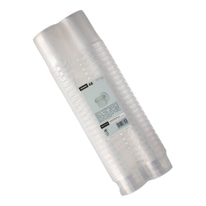 Μια συσκευασία με 48 διαφανή, στρογγυλά δοχεία delicatessen Starpak (120 ml, 6,9 cm × 5,1 cm) με αυθεντική σφραγίδα, στοιβαγμένα και τυλιγμένα σε συρρίκνωση με μια κεντρική ετικέτα με το λογότυπο Starpak και λεπτομέρειες προϊόντος.