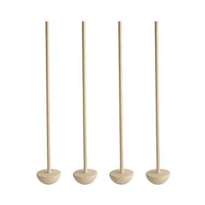 Τέσσερα PAPSTAR ξύλινα σφηνάκια κοκτέιλ από ανοιχτόχρωμο ξύλο, το καθένα 17 εκ. μήκος και με στρογγυλή βάση, στέκονται όρθια το ένα δίπλα στο άλλο μπροστά σε λευκό φόντο. Πρόκειται για το μοντέλο "pure" της PAPSTAR GmbH.