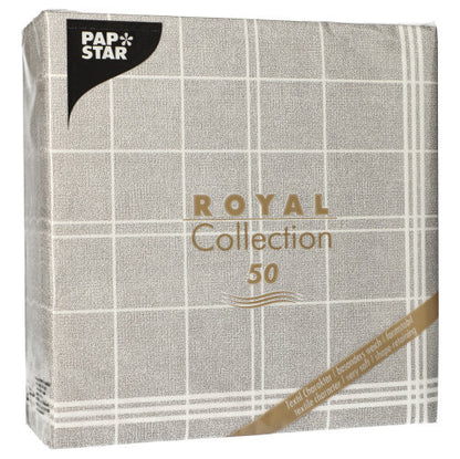 Μια συσκευασία 50 PAPSTAR "ROYAL Collection" χαρτοπετσετών, 1/4-πτυχή, 40 x 40 cm σε γκρι της PAPSTAR GmbH.