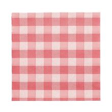 Ein PAPSTAR 100 Servietten, 1-lagig, 1/4-Falz (33 x 33 cm) der PAPSTAR GmbH mit rot-weißem Gingham-Muster, FSC-zertifiziert und umweltfreundlich, flachgelegt auf weißem Untergrund.