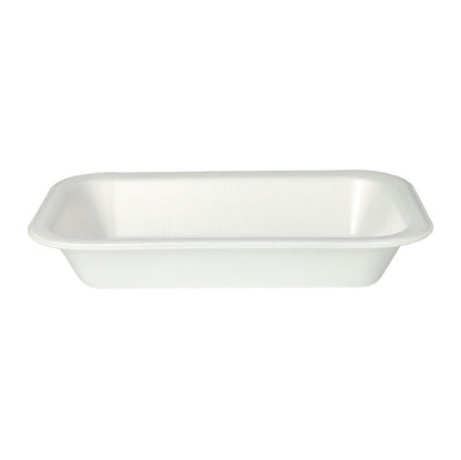 Οι Starpak 100 Siegelschalen αποτελούνται από μια απλή, ορθογώνια λευκή XPS-λαμιναρισμένη πιατέλα αφρού με υπερυψωμένα άκρα και στρογγυλεμένες γωνίες, που χρησιμοποιείται συχνά στη γαστρονομία και εδώ απεικονίζεται σε λευκό φόντο.