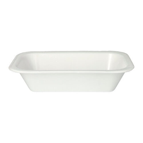 Οι Starpak 100 Siegelschalen, XPS λευκό λαμιναρισμένο από την Starpak είναι απλές, ορθογώνιες λευκές πλαστικές πιατέλες με στρογγυλεμένες γωνίες και κεκλιμένες πλευρές, ιδανικές για το χώρο της γαστρονομίας, κατασκευασμένες από διογκωμένο πολυστυρένιο. Απεικονίζεται σε λευκό φόντο.