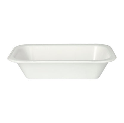 Οι Starpak 100 Siegelschalen, XPS λευκό λαμιναρισμένο από την Starpak είναι απλές, ορθογώνιες λευκές πλαστικές πιατέλες με στρογγυλεμένες γωνίες και κεκλιμένες πλευρές, ιδανικές για το χώρο της γαστρονομίας, κατασκευασμένες από διογκωμένο πολυστυρένιο. Απεικονίζεται σε λευκό φόντο.