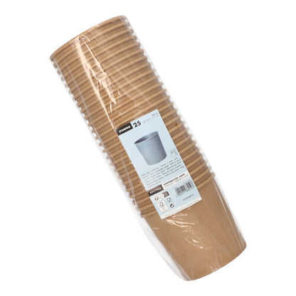 Μια συσκευασία με 25 καφέ κύπελλα σούπας Starpak από χαρτί (Ø 11,5 cm), από Starpak, είναι συσκευασμένη σε διαφανή μεμβράνη με λευκή ετικέτα - ιδανική για απόλαυση ή για να πάρετε μαζί σας σούπες.