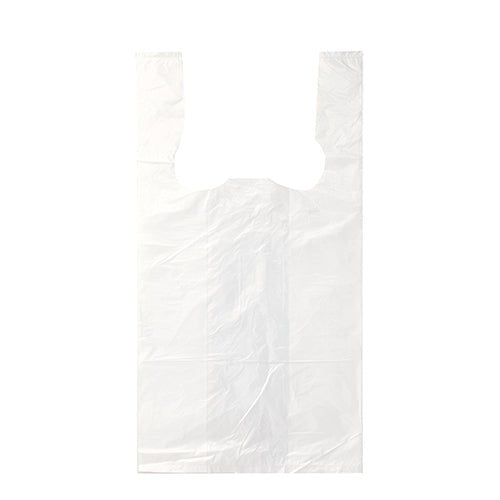 Μια σακούλα μεταφοράς Starpak 200, HDPE λευκό, με λαβές εμφανίζεται επίπεδη μπροστά σε λευκό φόντο, αναδεικνύοντας τις λεπτές πτυχές και τσακίσεις της άδειας σακούλας.