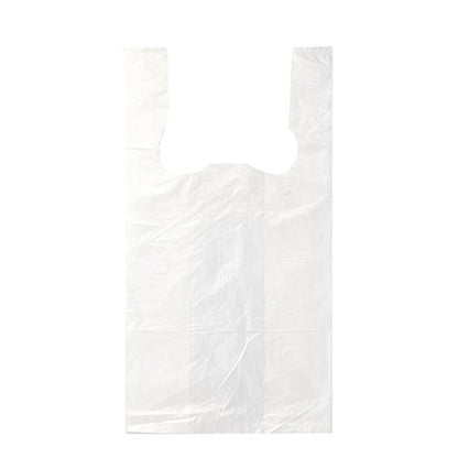 Μια σακούλα μεταφοράς Starpak 200, HDPE λευκό, με λαβές εμφανίζεται επίπεδη μπροστά σε λευκό φόντο, αναδεικνύοντας τις λεπτές πτυχές και τσακίσεις της άδειας σακούλας.