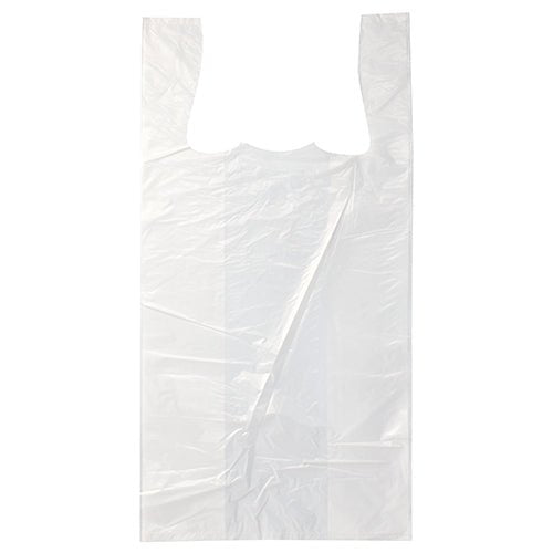 Μια σακούλα μεταφοράς Starpak 200 από λευκό HDPE με δύο λαβές της μάρκας Starpak κείτεται επίπεδη και διαφανής σε λευκό φόντο.