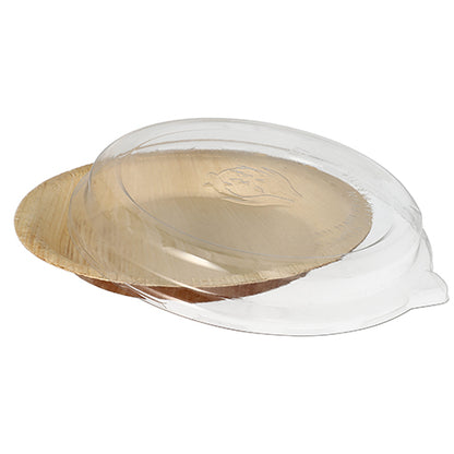 Η συσκευασία Starpak 10 πιάτων από φύλλα φοίνικα, στρογγυλά 500 ml Ø 23 cm · 5,3 cm, αποτελείται από φιλικά προς το περιβάλλον ανοιχτόχρωμα καφέ πιάτα μιας χρήσης με υφή στην επιφάνεια και μερικώς διαφανές καπάκι rPET (10 τεμάχια).