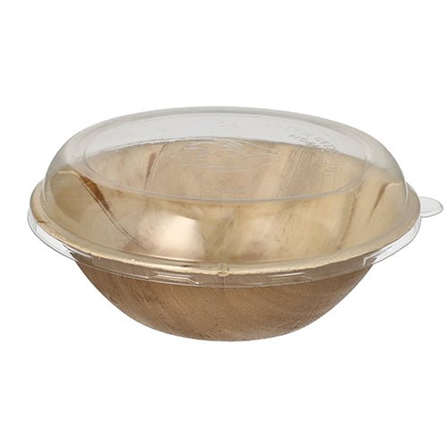 Το Starpak 10 Schalen Kombipack αποτελείται από στρογγυλά μπολ από φύλλα φοίνικα με διαφανή καπάκια rPET και συνδυάζει βιοδιασπώμενα, φιλικά προς το περιβάλλον υλικά. Τα ανοιχτόχρωμα καφέ μπολ και τα διαφανή καπάκια απεικονίζονται σε απλό λευκό φόντο.