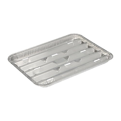 Οι Starpak 10 σχάρες αλουμινίου ορθογώνιες (1,4 x 16,3 x 22,7 cm, 10 κομμάτια) διαθέτουν ανυψωμένες άκρες και στρογγυλεμένες γωνίες και είναι ιδανικές ως σχάρες μιας χρήσης. Εικόνα σε λευκό φόντο.