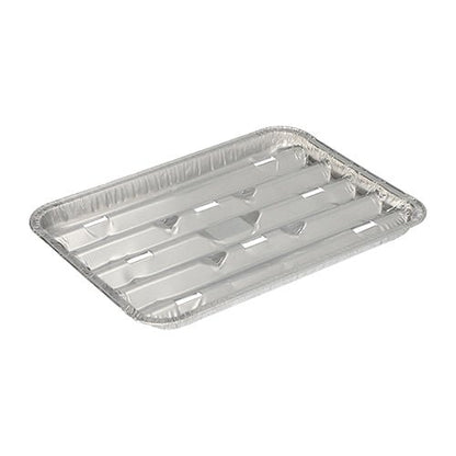 Οι Starpak 10 σχάρες αλουμινίου ορθογώνιες (1,4 x 16,3 x 22,7 cm, 10 κομμάτια) διαθέτουν ανυψωμένες άκρες και στρογγυλεμένες γωνίες και είναι ιδανικές ως σχάρες μιας χρήσης. Εικόνα σε λευκό φόντο.