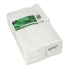 Ένας σωρός από 1.000 PAPSTAR 1000 σακούλες Wrap (11x8x4 cm) από την PAPSTAR GmbH, λευκές χαρτοπετσέτες από διαφανές πλαστικό με πράσινη ετικέτα και ορατά barcodes. Χαρακτηριστικά: ανθεκτική κατασκευή και φιλική προς το περιβάλλον συσκευασία.