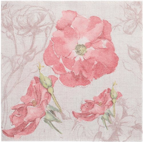 Οι PAPSTAR 50 χαρτοπετσέτες "ROYAL Collection" 1/4-πτυχή 40 x 40 cm ροζ από την PAPSTAR GmbH δείχνουν ροζ άνθη και μπουμπούκια σε ανοιχτό φόντο με διακριτικά λουλουδάτα περιγράμματα.