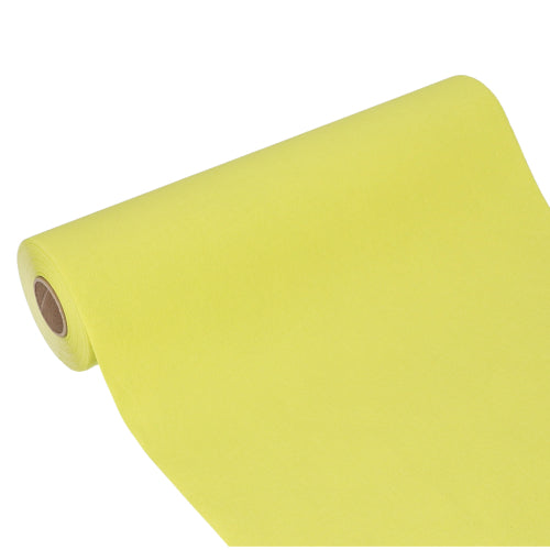 Ένας μεγάλος ρόλος PAPSTAR δρομέα τραπεζιού, Tissue «ROYAL Collection» (24μ x 40εκ) της PAPSTAR GmbH είναι μερικώς ξετυλιγμένος και δείχνει την λεία επιφάνεια του ιστού καθώς και τον κυλινδρικό χάρτινο πυρήνα σε ένα άκρο.