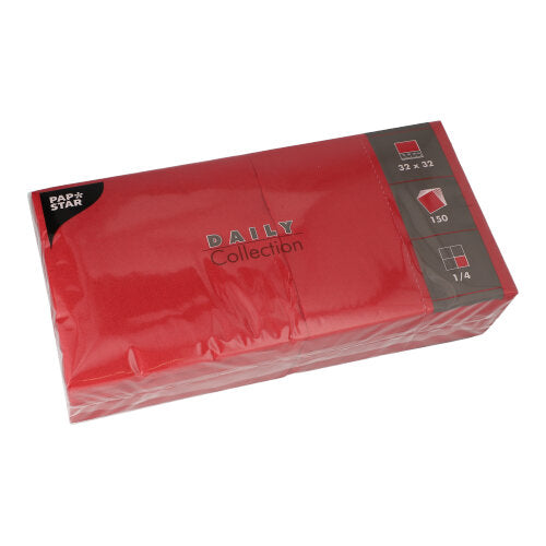 Το πακέτο της PAPSTAR GmbH περιλαμβάνει 150 χαρτοπετσέτες της «DAILY Collection» σε μέγεθος 32 x 32 cm με κλασική 1/4-πτυχή.