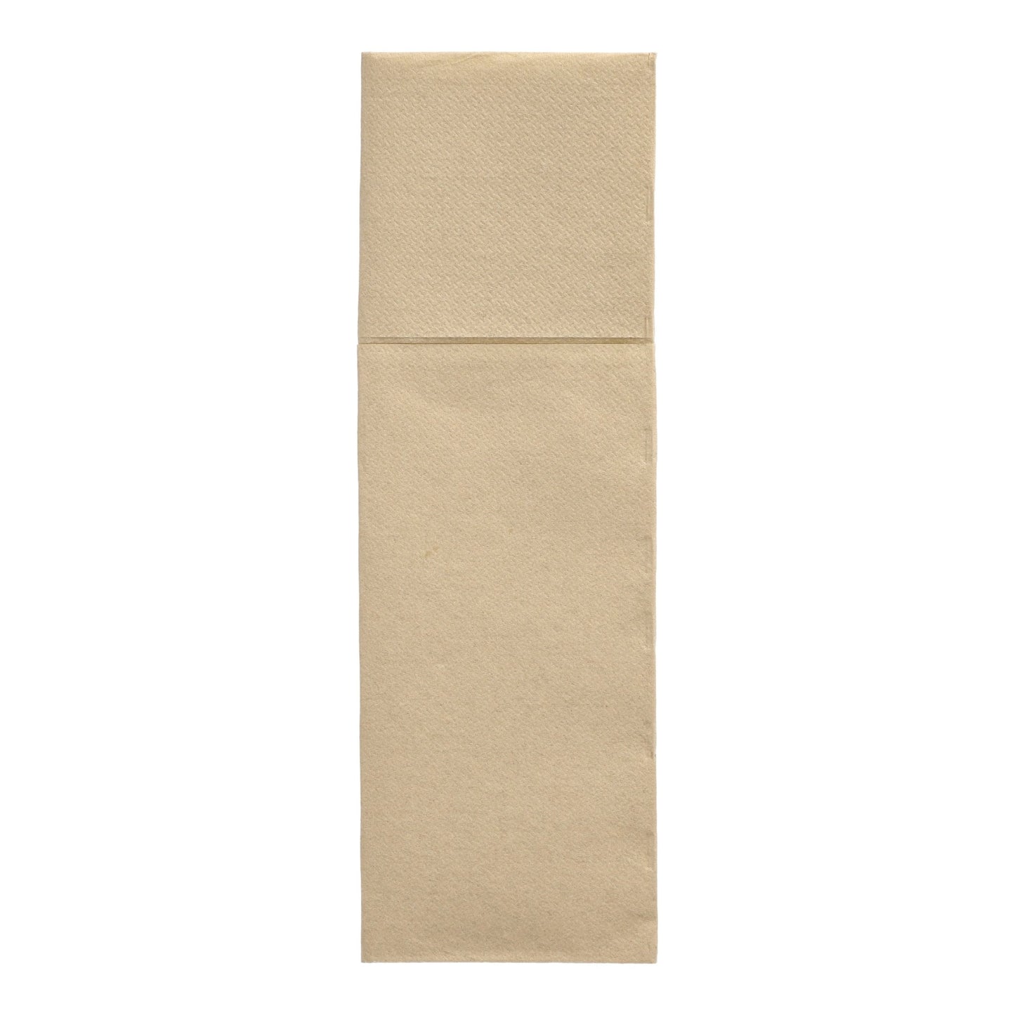 Μια καφέ PAPSTAR συσκευασία 50 χαρτοπετσετών "DAILY Collection" (48 x 30 cm, πτυχή μαχαιροπίρουνου) της PAPSTAR GmbH, διπλωμένη κατά μήκος και παρουσιασμένη σε λευκό φόντο.