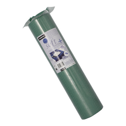 Ένας τυλιγμένος τραπεζομάντηλο Starpak (που μοιάζει με ύφασμα, «Soft Selection Plus», 24 μ x 40 εκ) με εκτενή ετικέτα στέκεται όρθιος σε λευκό φόντο. Ο premium τραπεζομάντηλο είναι ιδανικός για ιδιαίτερες περιστάσεις.