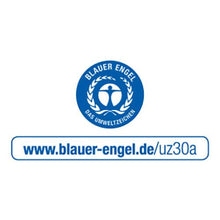 Ein blau-weißes Logo mit „Blauer Engel Das Umweltzeichen“ umkreist Starpak Müllsäcke, LDPE, 240l, 145x120cm, schwarz (8 Stück) und hebt umweltfreundliche Taschen hervor. Nachfolgend finden Sie die Webadresse: www.blauer-engel.de/uz30a.