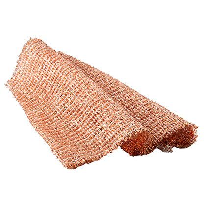 Το Starpak 10 χαλκό πανί (25x25 cm, 10 τεμάχια) από χοντρό πλέγμα χαλκού παρουσιάζεται ως ανθεκτικό καθαριστικό διπλωμένο σε σακούλα αλουμινίου μπροστά από λευκό φόντο.