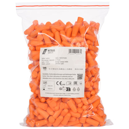 NITRAS MUTE PLUGS, ωτοασπίδες, πορτοκαλί, EN 352-2, 250 pairs / polybag PU | Συσκευασία (1 τεμάχιο)