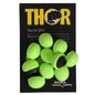 Μια συσκευασία "Thor Refill για ωτοασπίδες (812011)" της Abena Re-Seller GmbH περιέχει 60 ανοιχτοπράσινα ανταλλακτικά ωτοασπίδων με μαύρους δακτυλίους, που βρίσκονται σε μια μαύρη κάρτα με το λογότυπο ασφαλείας BOISEN στο κάτω μέρος.