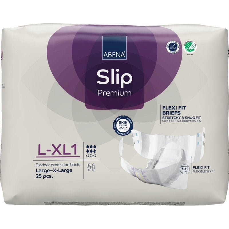 Μια συσκευασία ABENA Slip Flexi Fit M-L Premium από την Abena Re-Seller GmbH, 25 κομμάτια, με ευέλικτη εφαρμογή και φιλικό προς το δέρμα υλικό για ασφαλή, άνετη προστασία της κύστης σε ενήλικες.