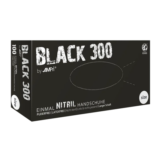 AMPRI Black 300 γάντια νιτρλίου με υπερβολικό μήκος, μαύρο | Κουτί (100 κομμάτια)