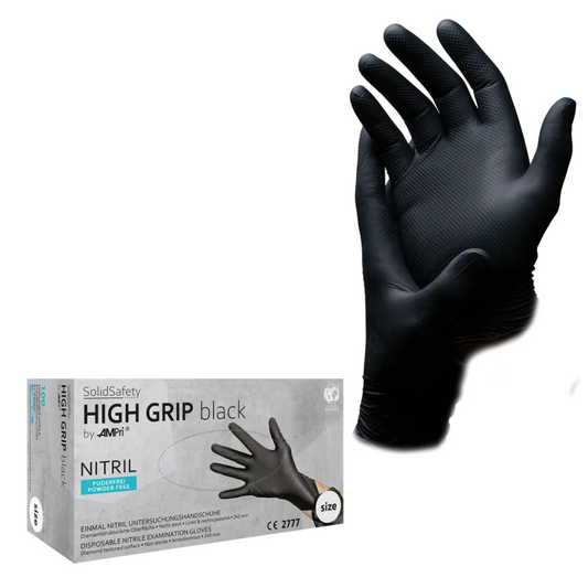 Ampri Solidsafety High Grip Black Nitril Χημική Προστασία Γάντια Μαύρο S - XXL