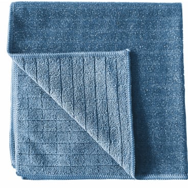 Το Arcora Scrub & Clean 2N1 Microfasertuch (40 x 40 cm) της Arcora International GmbH απεικονίζεται με μια αναδιπλωμένη γωνία, ώστε να εμφανίζεται η ριγέ κάτω πλευρά. Η λεία κορυφή και η δομημένη πίσω πλευρά είναι ιδανικές για όλες τις επιφάνειες.