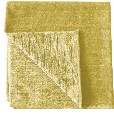 Ένα διπλωμένο κίτρινο Arcora Scrub & Clean 2N1 Microfasertuch (40x40 cm) από την Arcora International GmbH, με δομημένη επιφάνεια και διπλωμένη γωνία, τέλειο ως πανί καθαρισμού για όλες τις επιφάνειες.