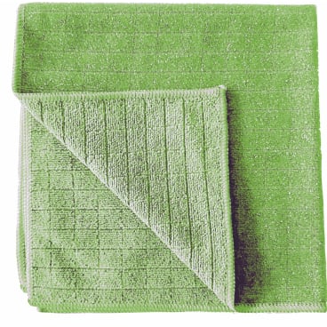 Ένα διπλωμένο πράσινο Arcora Scrub & Clean 2N1 Microfasertuch (40 x 40 cm) από την Arcora International GmbH δείχνει το δομημένο μοτίβο πλέγματος και τη διπλωμένη γωνία του, ιδανικό ως πανί καθαρισμού για όλες τις επιφάνειες.