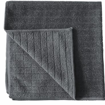 Το Arcora Scrub & Clean 2N1 Microfasertuch 40 x 40 cm από την Arcora International GmbH, εδώ καθαρά διπλωμένο, έχει μια σκοτεινή γκρι, πλέγματος δομημένη πλευρά και μια λεία πίσω πλευρά - ιδανικό ως πανί καθαρισμού για όλες τις επιφάνειες.