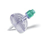 Το B. Braun Mini-Spike® 2 - 1 τεμάχιο από την B. Braun Deutschland GmbH & Co. KG είναι ένα αποστειρωμένο φίλτρο σύριγγας με διάφανο σώμα και πράσινη άκρη, που περιλαμβάνει μια επίπεδη, στρογγυλή μεμβράνη και μια αιχμηρή μύτη για αποτελεσματική διήθηση υγρών. Η ελαφριά γωνία αυξάνει την ακρίβεια του σχεδιασμού Mini-Spike και συνδέει τη μορφή και τη λειτουργία άψογα μπροστά από ένα απλό λευκό φόντο.