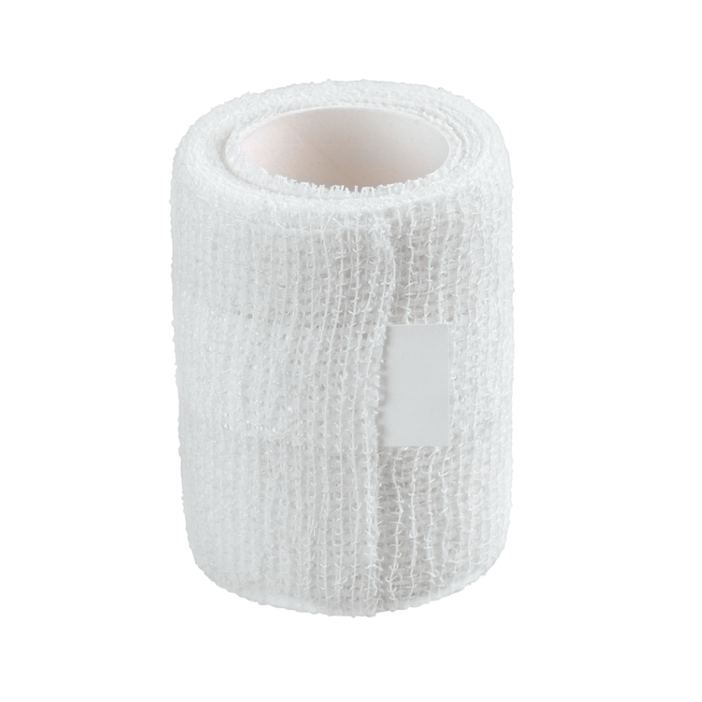 Ένας ρόλος B. Braun Askina® συνεκτικής επιδέσμου στερέωσης, ένας ιατρικός επίδεσμος χωρίς λατέξ, γνωστός για την εξαιρετική δερματική του συμβατότητα, από την B. Braun Deutschland GmbH & Co. KG, στέκεται όρθιος σε ένα απλό λευκό φόντο. Ο δομημένος επίδεσμος έχει μια μικρή κολλητική περιοχή που είναι ορατή κοντά στο κέντρο του ρολού μεγέθους 6 cm x 20 m.