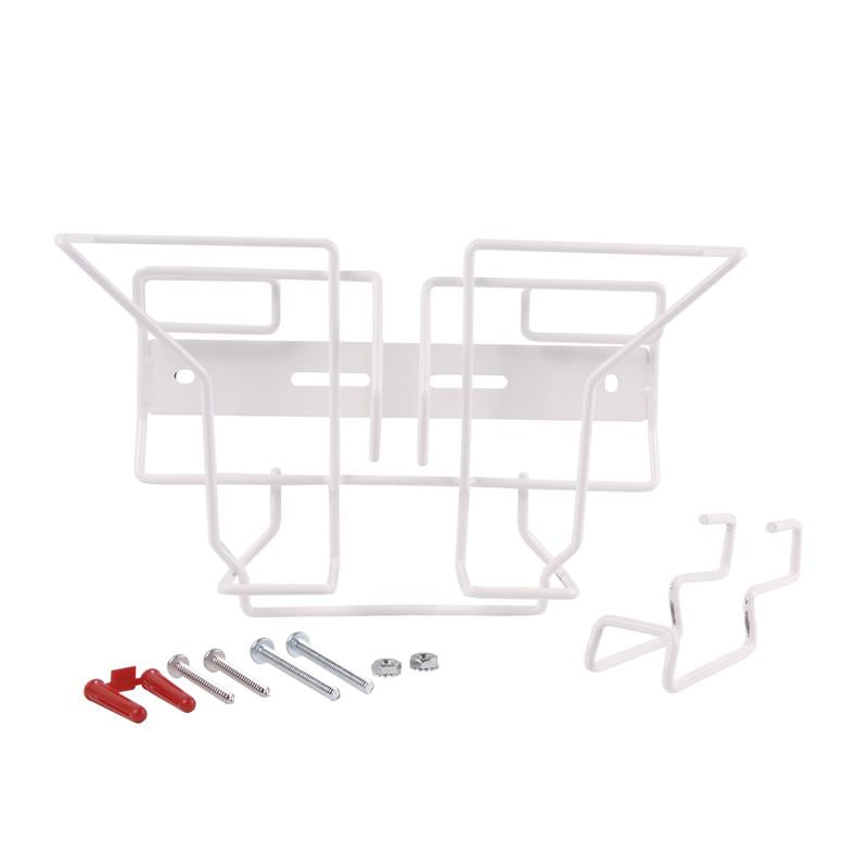 Ένας λευκός μεταλλικός σκελετός με υλικά στερέωσης, ιδανικός ως βάση τοίχου και τρόλεϊ για τα καθαριστικά μαντηλάκια Oxivir Excel SoftPack από την Diversey Deutschland GmbH & Co. OHG, σετ τοποθέτησης για Wipes-Softpack (1 τεμάχιο).